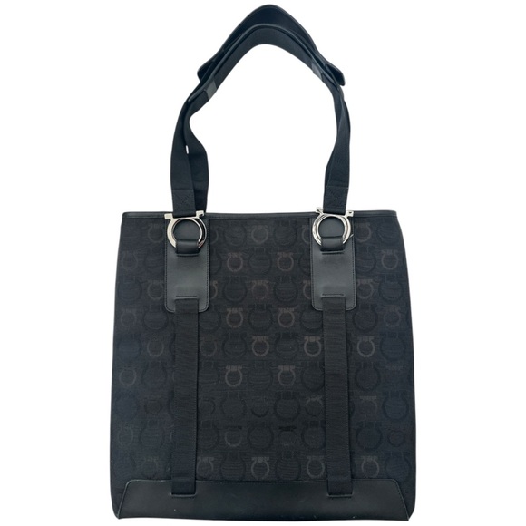Salvatore Ferragamo Black Gancini Logo Tote Handbag - Picture 1 of 9
